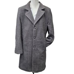 JINGPINFUSHI Mens Wool Blend Overcoat Gray Single Breasted Quilted Lining Size S